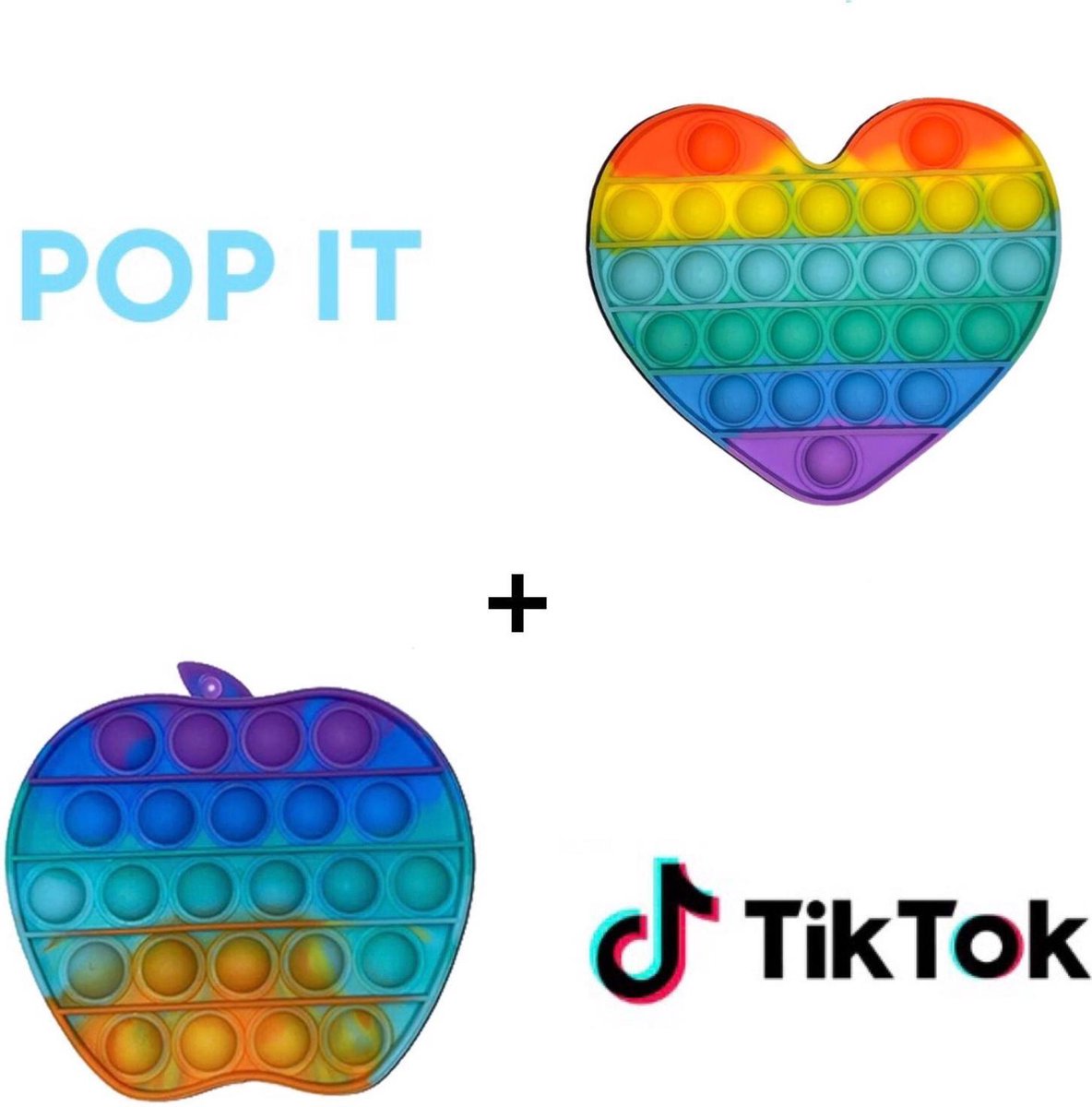 Pop it fidget toys pakket 2 in 1 rainbow regenboog hartje + regenboog appel | Tiktok trend 2021 | Anti stress | Meisjes√ jongens√ volwassenen√ | Verjaardag cadeautip | Leuk voor pasen